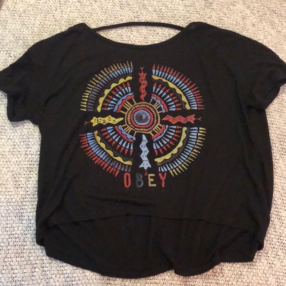 Obey Tops - Obey black box crop T-shirt with scoop back size S